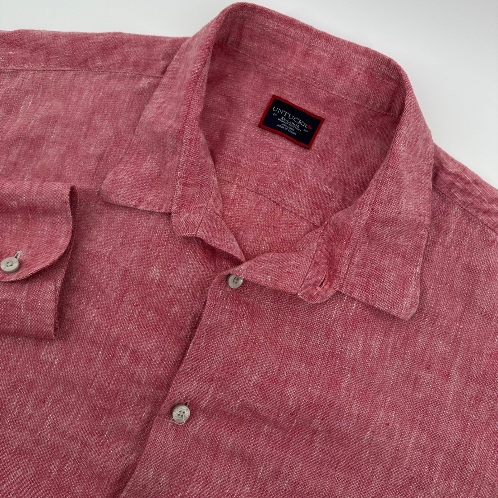 UNTUCKit Button Down Men's XXL Red Linen Certan De May Long Sleeve Shirt